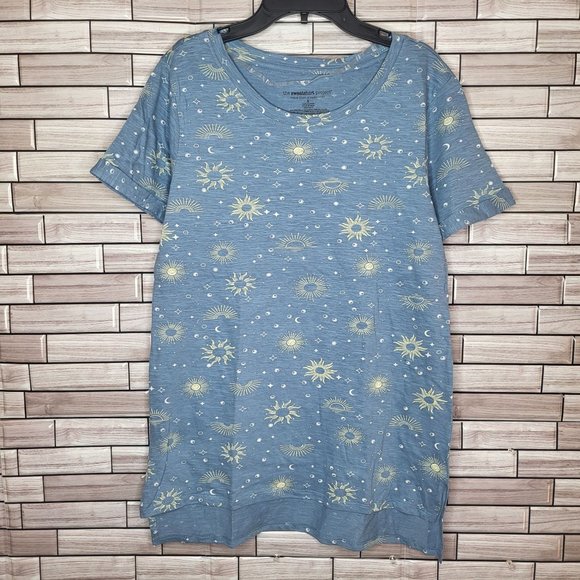 New Sweatshirt Project Women's Small Shirt Blue Sun Moon Blouse Short Sleeve Top - Picture 1 of 12